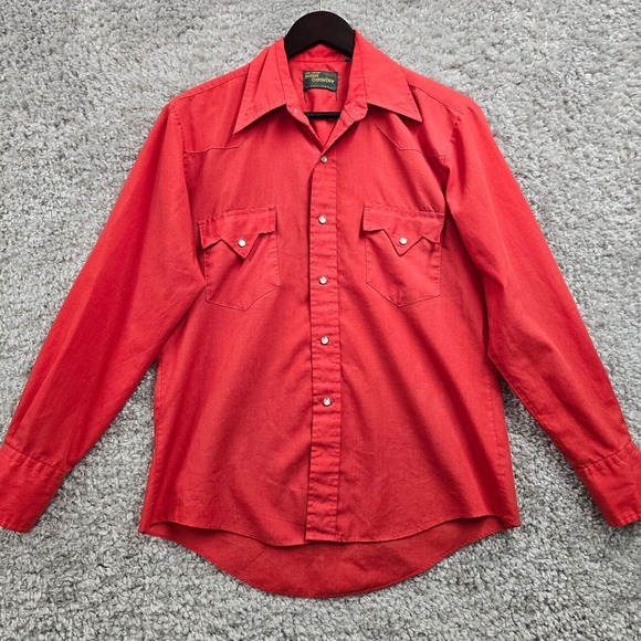 High Country Shirt Mens Medium Orange Western Pearl Snap Cowboy Rodeo Ranchwear - Picture 1 of 13